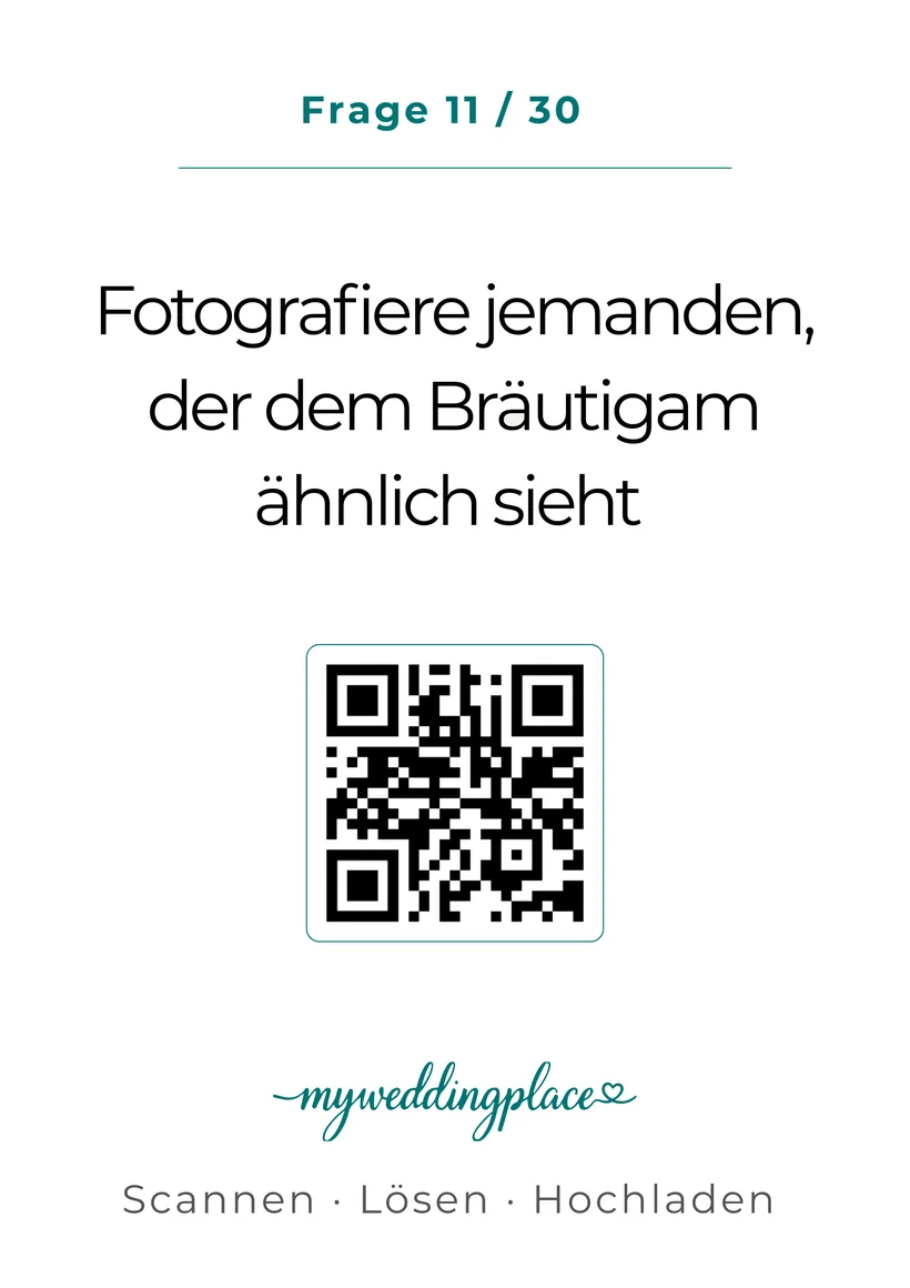 Fotospiel-Karte – Frage 11 von 30: Fotografiere jemanden, der dem Bräutigam ähnlich sieht